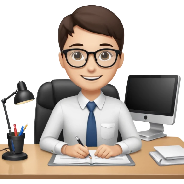 un recruteur à son bureau (l'image est tourné de 3/4) emoji