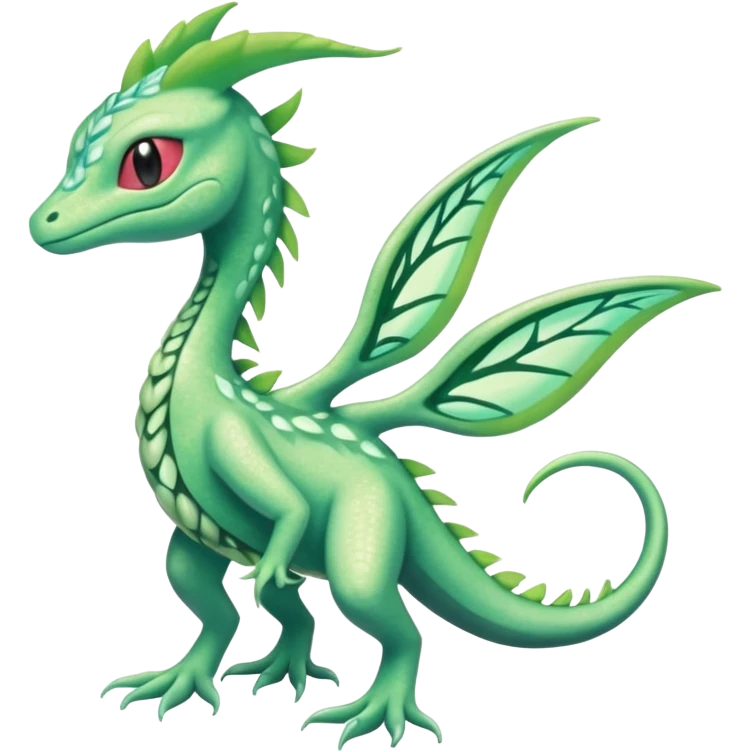 Sparkly White And Green Natural Flowery Colorful Grovyle-Salandit-Celebi-Fakémon-hybrid-creature (full body)  emoji
