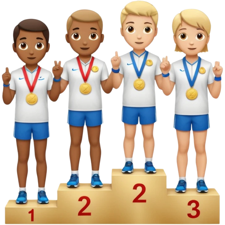 show people on podium in first, second and third place.  The podium should be labled 2, 1, 3 emoji