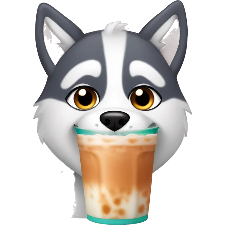 Husky drinking boba tea emoji
