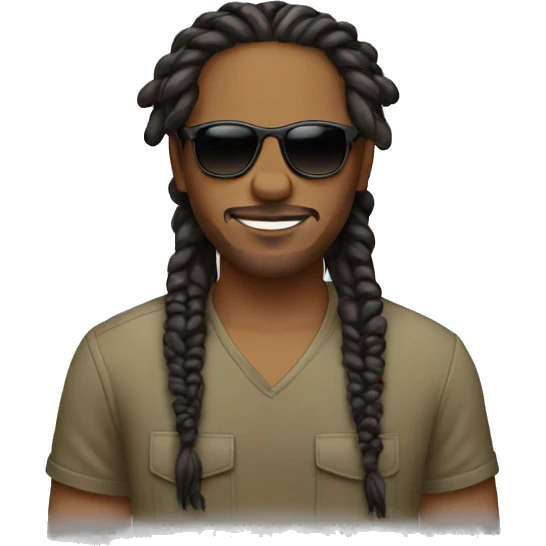 Man with locs styled into two braids going back wearing shades emoji