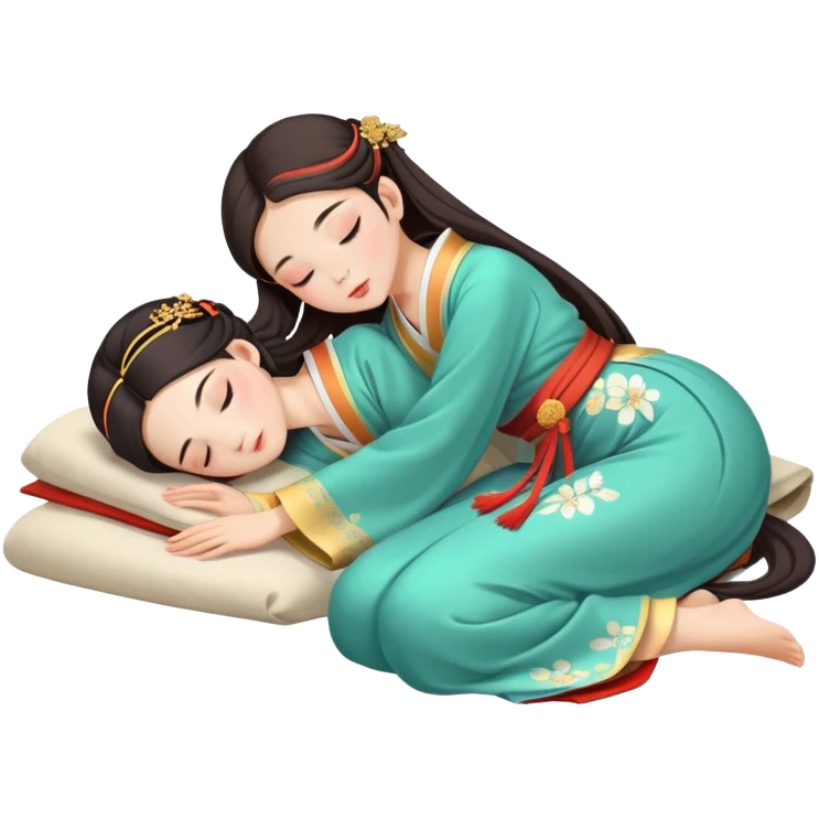 Beautiful girl in Hanfu lying on the ground sleeping emoji
