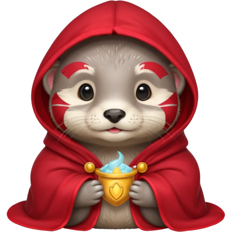 baby grey otter, in magic red cloak emoji