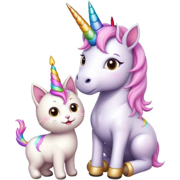 Unicorn celebrating birthday with a cute cat friend  emoji