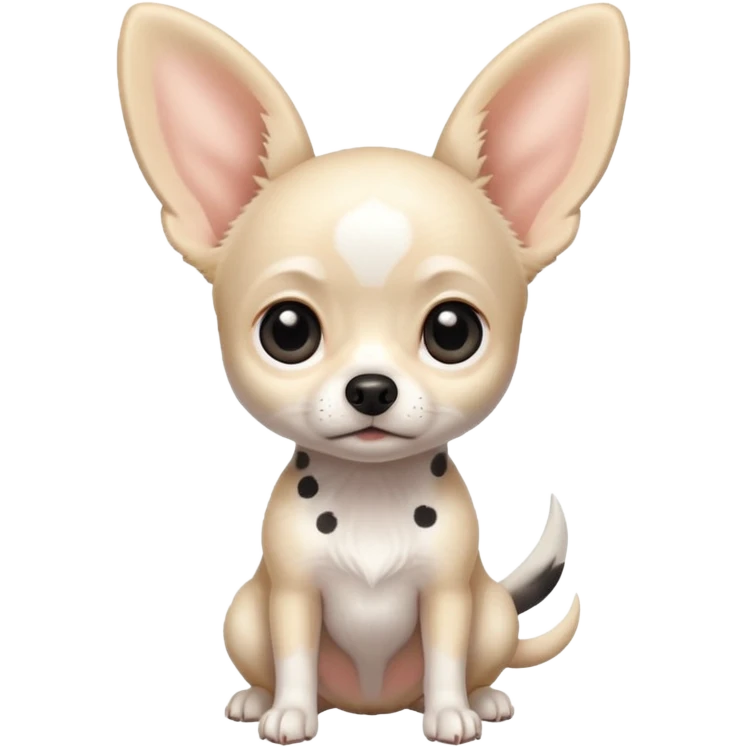 white Chihuahua with black dots. Big ears and big eyes. Full body emoji
