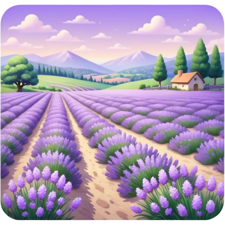 Shiny beautiful glossy purply pastel whitish light sparkly glittery sunny bright lavender lilac flower fields aesthetic scenery grass field cottagecore pastelcore lavendercore realistic real life landscape  emoji