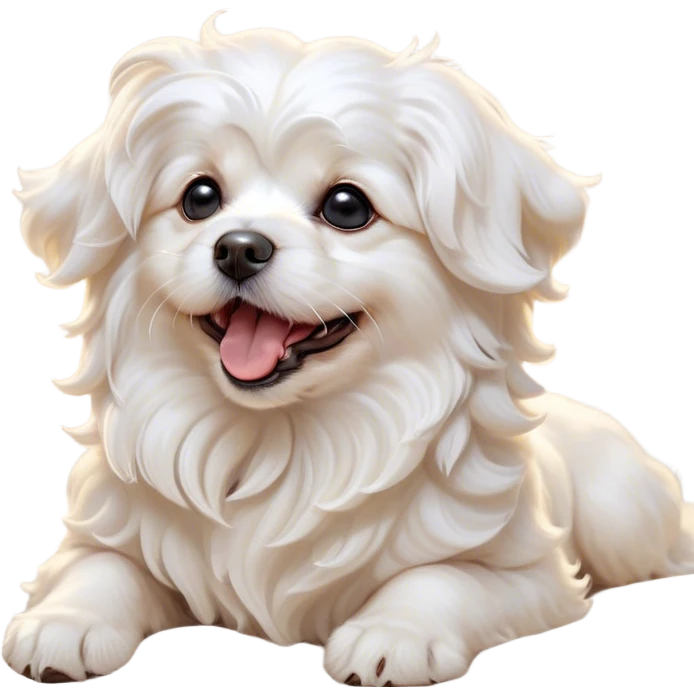 Cinematic Cute Yawning Wavy-Haired Maltese dog Portrait Emoji, Head tilted slightly with a dramatic, wide-open yawn, showcasing a lustrous, wavy-haired white coat with gentle highlights, floppy ears slightly drooping, round dark eyes barely open in drowsy contentment, Simplified yet irresistibly adorable features, highly detailed, glowing with a soft, cozy glow, high shine, relaxed yet expressive, stylized with a touch of whimsy, bright and endearing, soft glowing outline, capturing the essence of a sleepy yet affectionate companion, so drowsy it feels like it could stretch right out of the screen and curl up for a nap! emoji