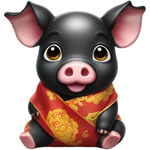 Cute baby black pig having bokjumeoni. emoji