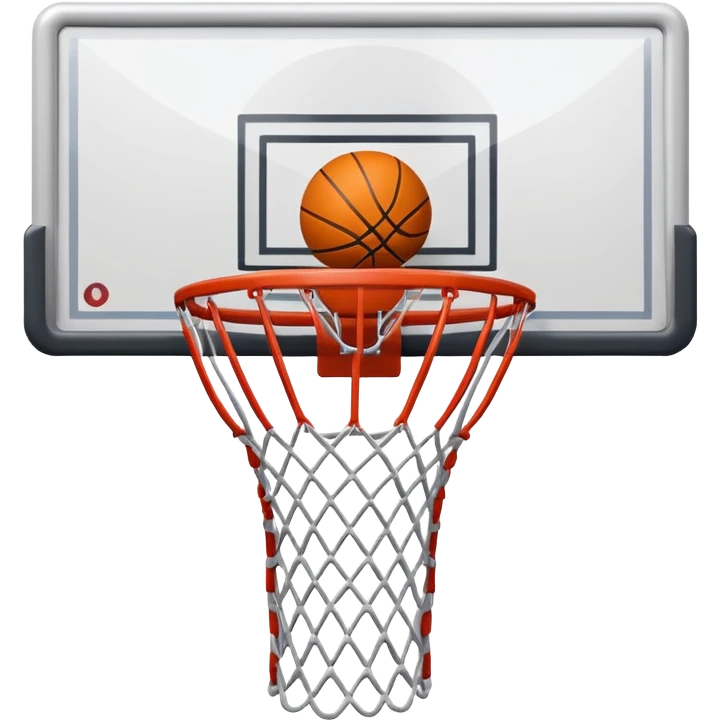basketball hoop object icon, backboard and rim, net details, 3D cartoon, mobile game icon style, centered, clean background, no text, no watermark
 emoji