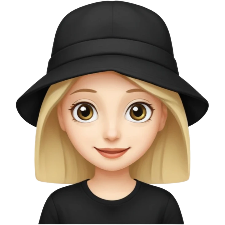 나는 여자이고 눈이 큰 편이고 MBTI는 ENTP야.  모자를 즐겨 써. 검정색 티셔츠를 입혀줘. 성격은 웃기고발랄하게 표현됐으면좋겠어. emoji