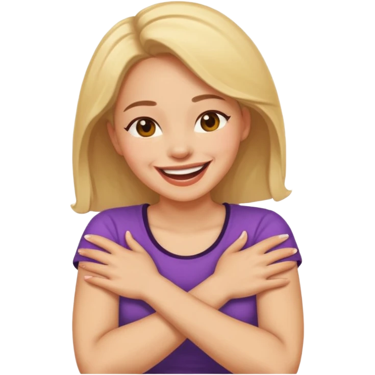 Women with crossed arms on neck laughing  emoji