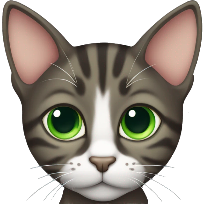 dark tabby cat with big ears and big green eyes  emoji
