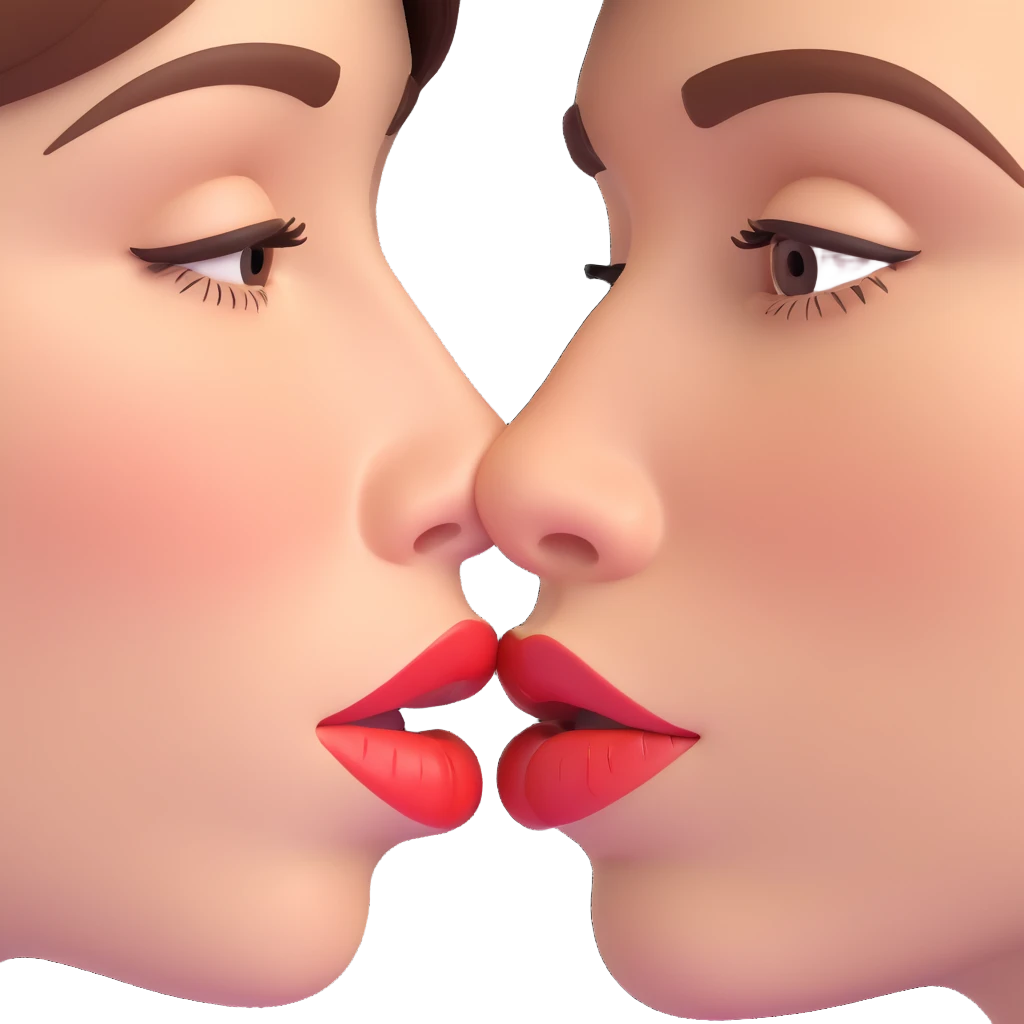 two people sharing a passionate kiss, close-up, expressive, romantic emoji