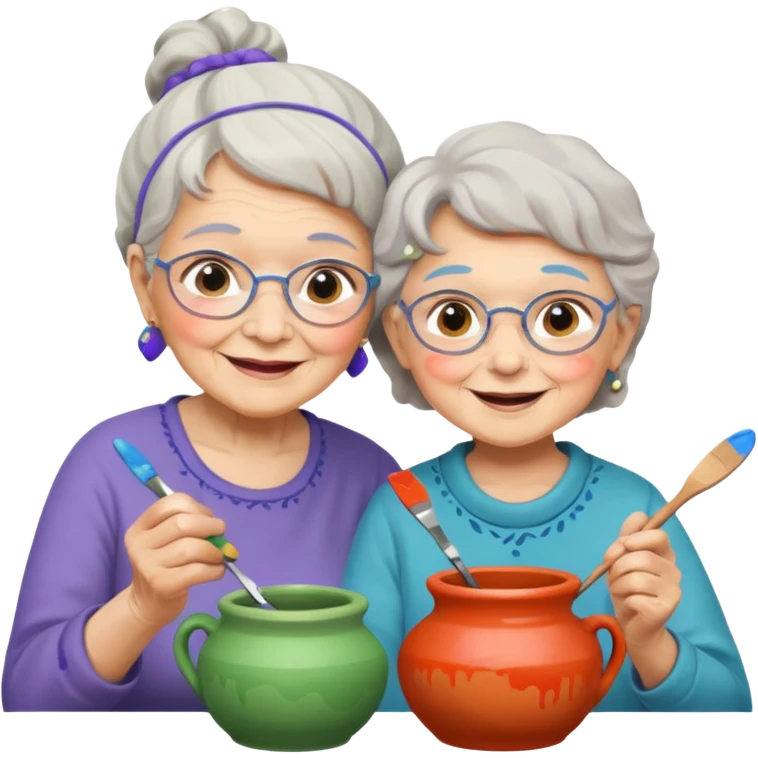 grandma and kid doing potery emoji