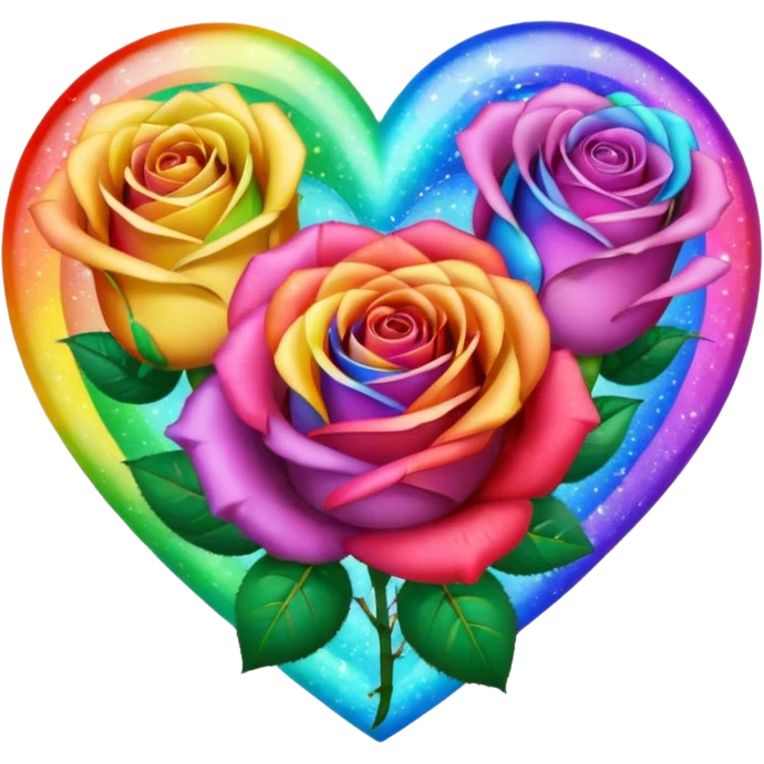 Rainbow heart with rainbow colored roses & sparkles emoji