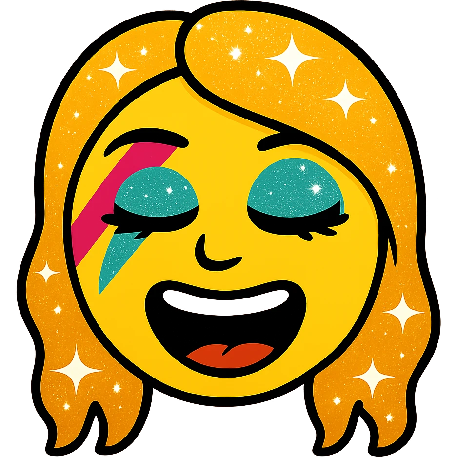 Kesha emoji with glitter, bold colors, glittery highlights emoji