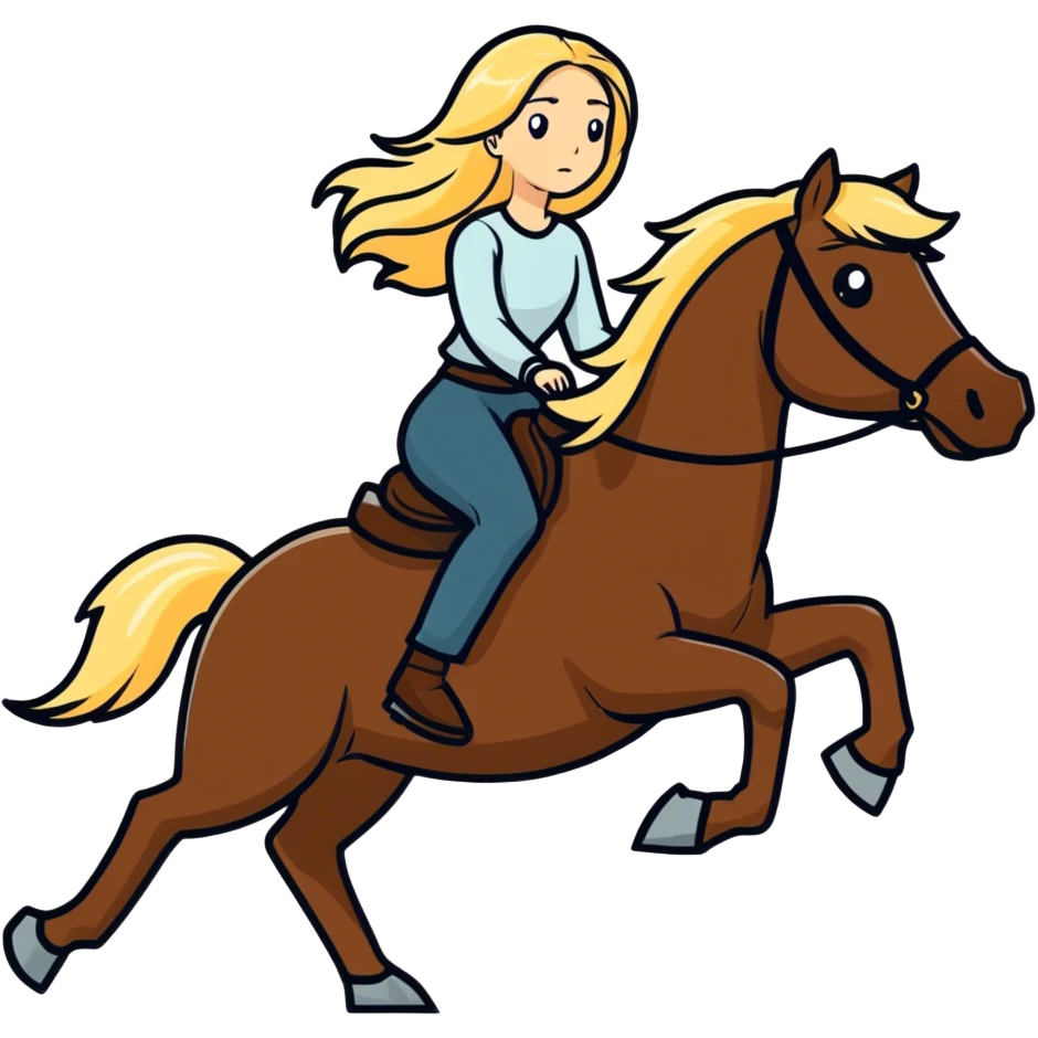 Blonde women with long hair riding dark horse emoji