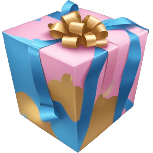caja de regalo, azul, rosado, negro, blanco y dorado emoji
