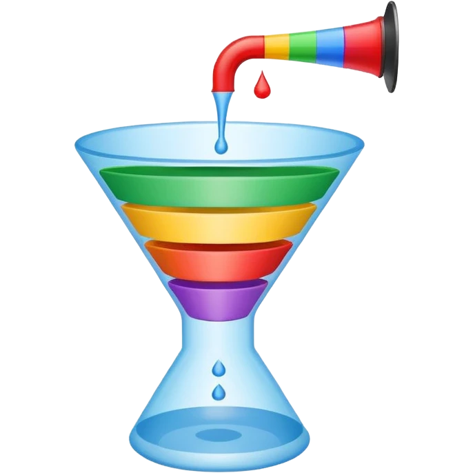 a funnel with a line chart with increasing line behind it emoji