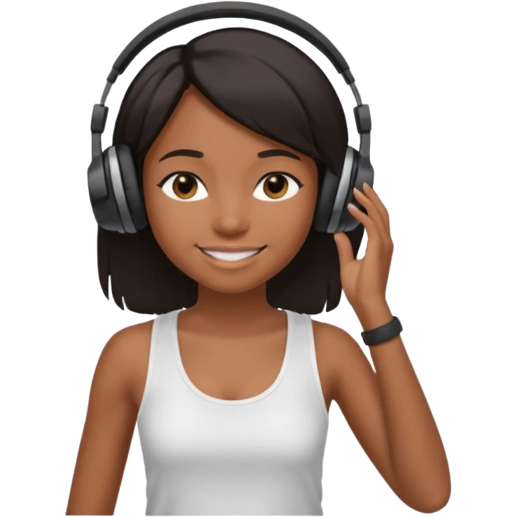 Black girl with headphones vibe , straight hair, white tank top, slight to the side emoji