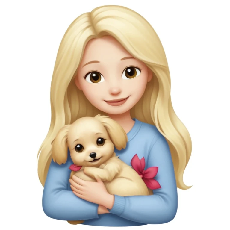 smiling woman with pale skin and long blonde hair hugging a small dog emoji