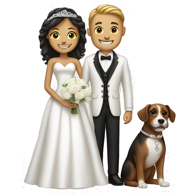 White bride and groom with a dog emoji