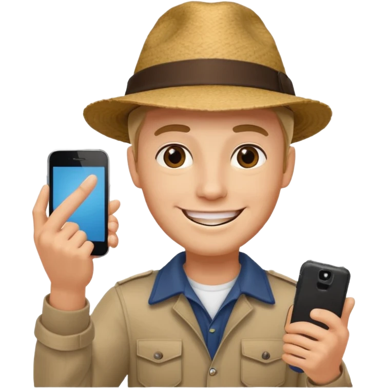 Draw a male tourist who pointed his phone for a photo emoji