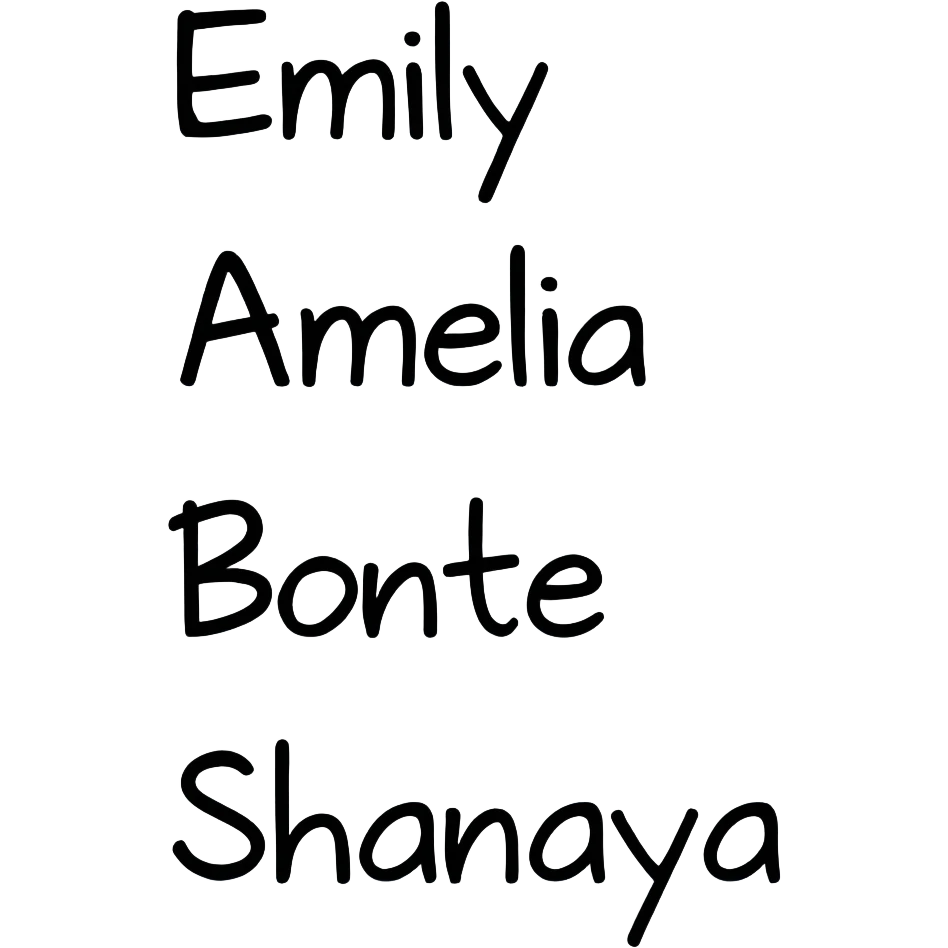a list that says Emily,Amelia,Bonte and Shanaaya emoji