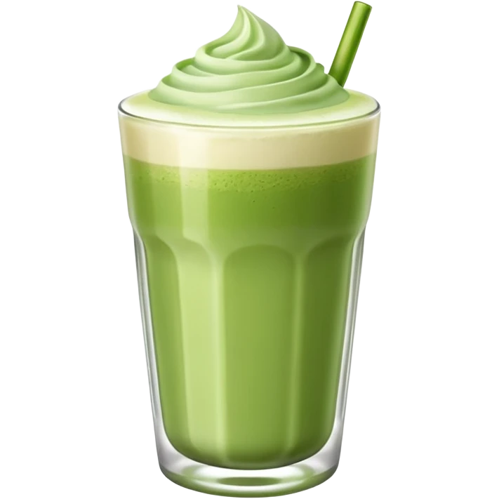 matcha latte in a glass tumbler, green drink with frothy surface emoji