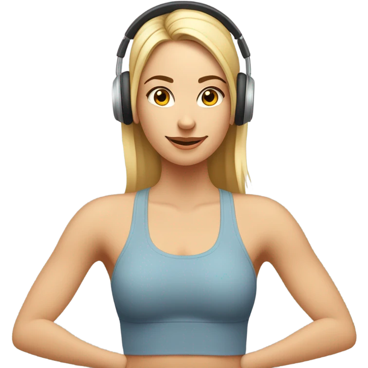 Una chica de rubia haciendo yoga mientras escucha música  emoji