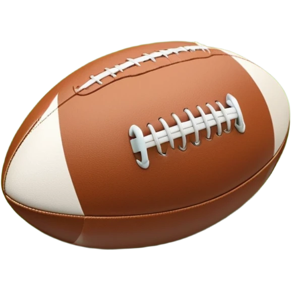 A rugby ball resting on a grassy field, with goalposts in the background. The scene captures the essence of the sport, with the field clearly marked and ready for a game, highlighting the intensity and teamwork of rugby. emoji