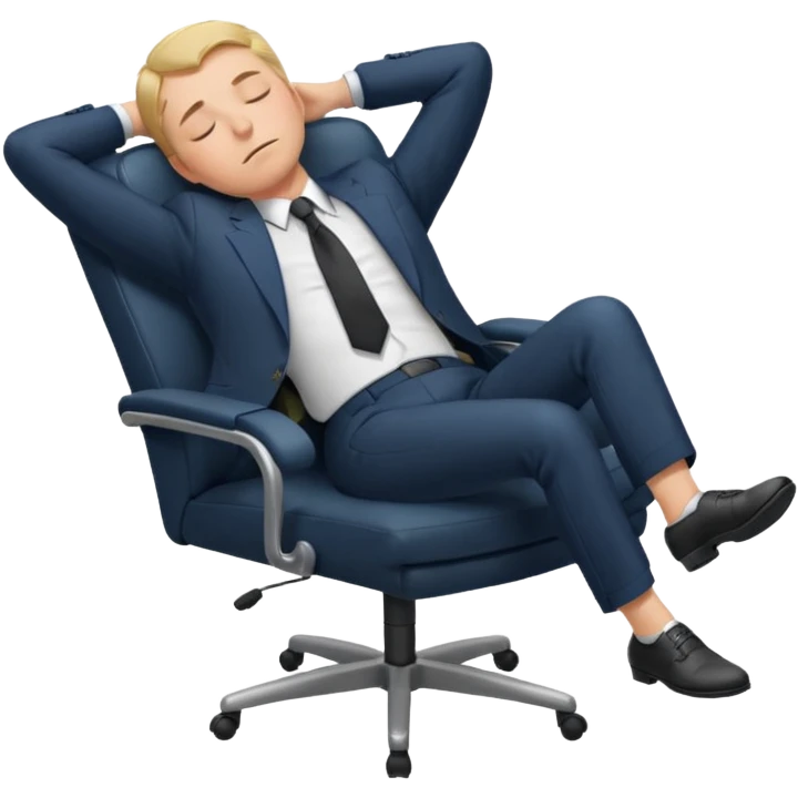 Boss sleeping in a chair with her legs up on the desk emoji