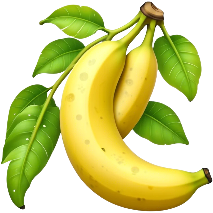 Cinematic Realistic Banana Emoji, Bright and cheerful, with a smooth, yellow peel slightly speckled with spots, revealing a soft, sweet interior. The banana is curved elegantly, standing out against the soft green leaves. Soft glowing outline, capturing the essence of tropical sweetness and energy in a ripe banana. emoji