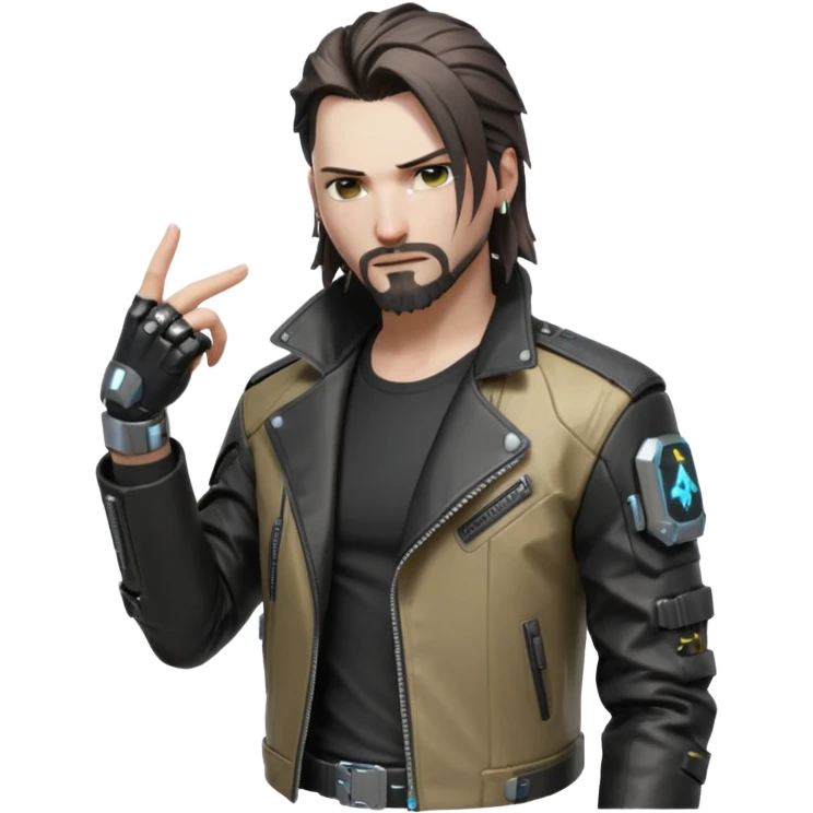 Jony Silverhand from Cyberpunk 2077, action pose, cybernetic details emoji