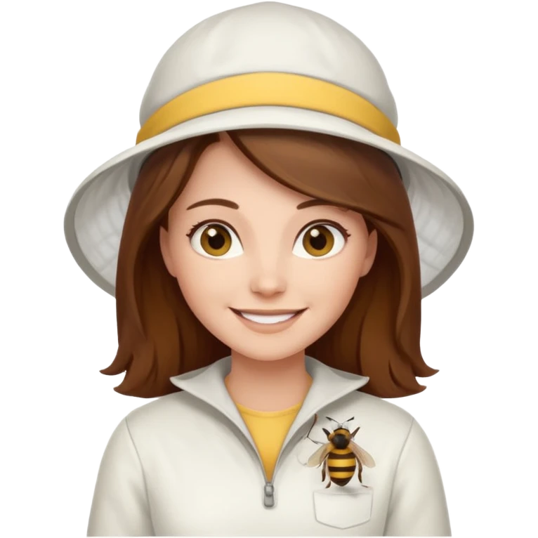 female bee keepers with brown hair, white outfit,  emoji