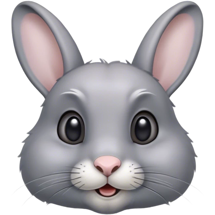 Cinematic Comical Grey Rabbit Portrait Emoji, Head tilted dramatically with an exaggeratedly amused expression, featuring a striking grey fur with subtle textures, wide, expressive grey eyes filled with playful disbelief, Simplified yet hilariously expressive features, highly detailed, glowing with a slightly sassy glow, high shine, dramatic yet playful, stylized with an air of cheeky mischief, bright and endearing, soft glowing outline, capturing the essence of a spirited and over-the-top bunny, so meme-worthy it feels like it could side-eye its way into internet fame instantly! emoji