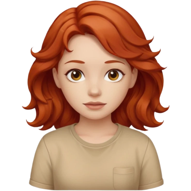 girl, wavy red hair, beige shirt emoji