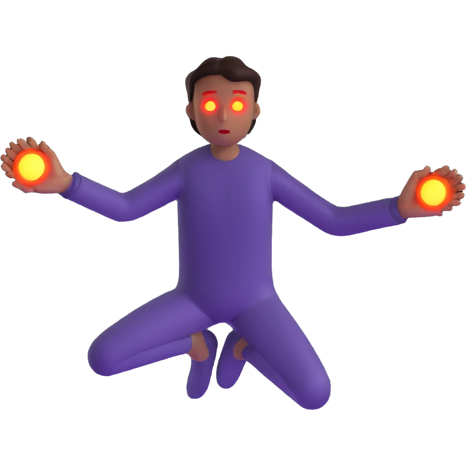 person with glowing eyes using telekinesis to levitate objects emoji
