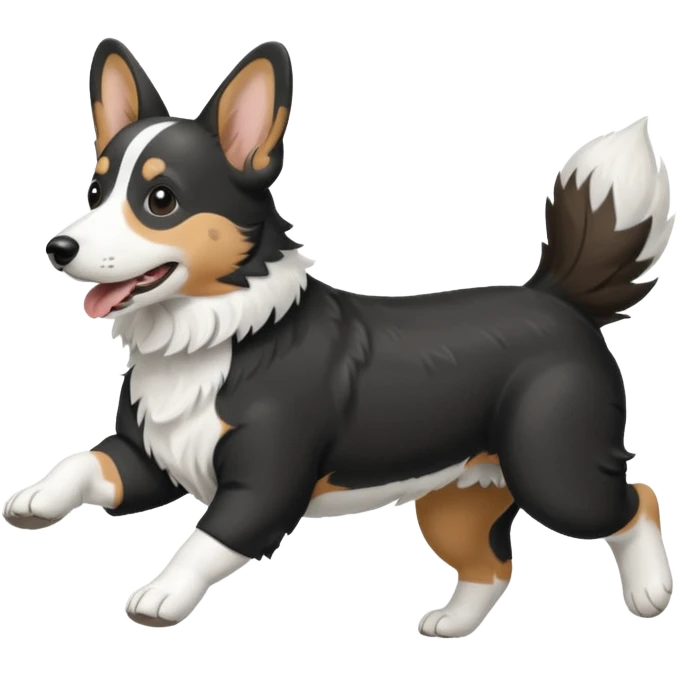 Black and white realistic cardigan welsh corgi running with its tail streaming out behind it emoji