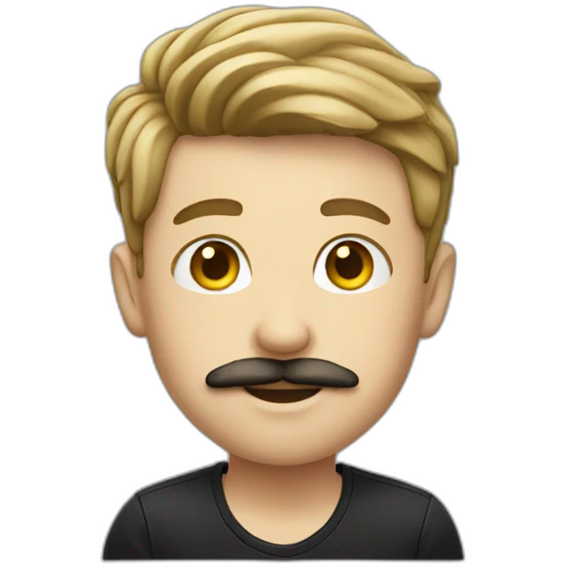 A white boy wearing an earring and a mustache emoji
