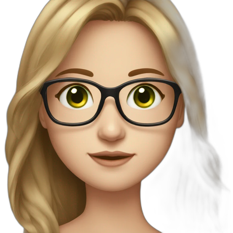 fair skin girl, lught brown hair, green eyes, beautiful, glasses emoji