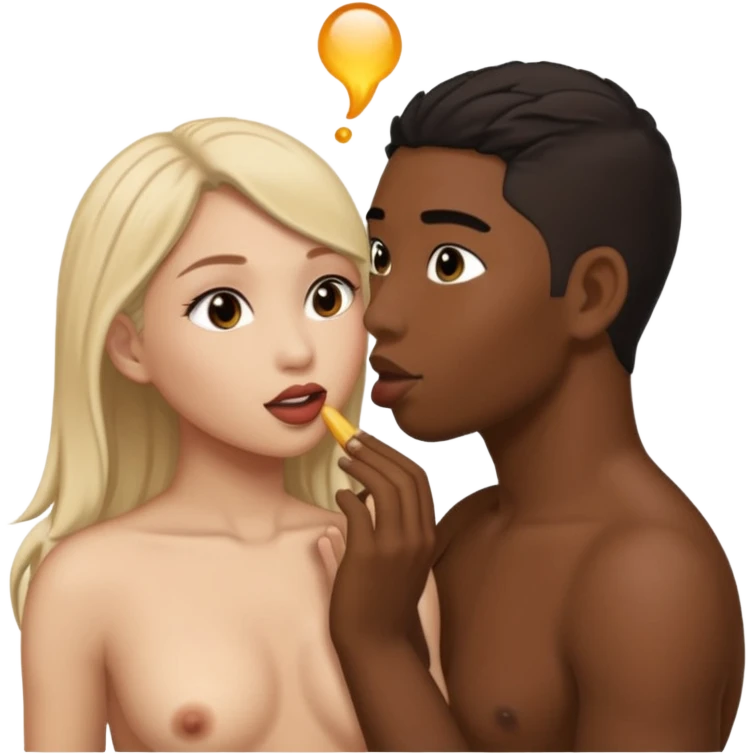 Nude light-skinned female giving fellatio to darker-skinned asian male emoji