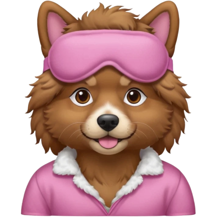 a dog with pink sleep mask and wearing shirt emoji