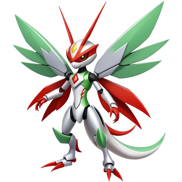 Cute Cool Edgy Shiny Futuristic Ethereal Legendary Kartana-Digimon-Scizor-hybrid full body emoji