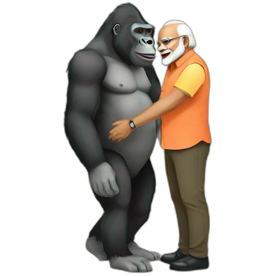 Gorilla being friends with Modi emoji