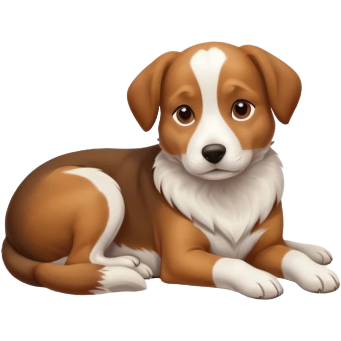 brown and white dog laying down with paws crossed on top of eachother emoji