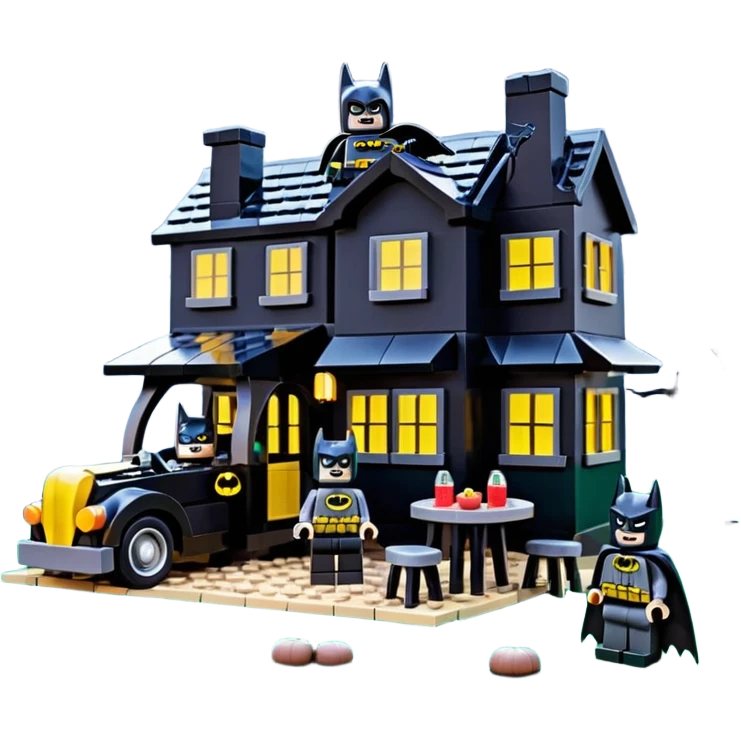  Ultra cute Lego Haunted Batman and Catwoman dream house Caravan with picnic table and folding chairs at night  emoji