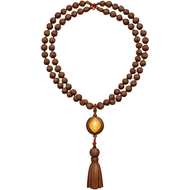 monk necklace object icon, wooden prayer beads with simple pendant, spiritual minimal design, natural wood texture, subtle sacred aura, 3D cartoon style, mobile game icon style, centered, clean background, no text, no watermark
 emoji