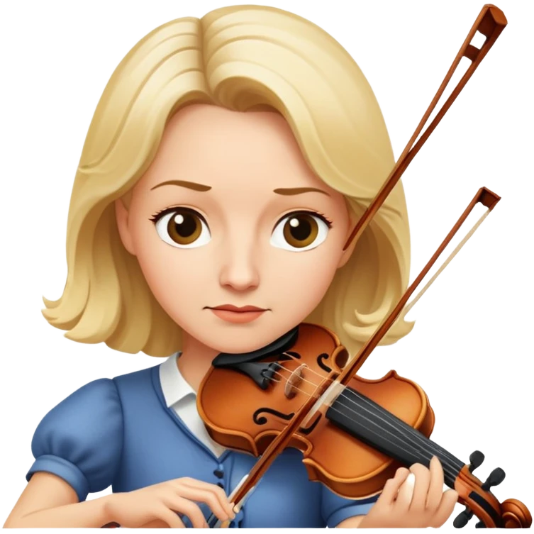 Middle-aged blonde woman playing violin, focused expression emoji