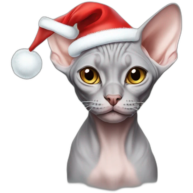 Grey sphynx cat with a santa hat on emoji